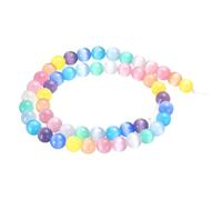 sourcing map 48pcs Mixing Colors Cat's Eye Stone Beads 8mm Round Smooth Gemstone Crystal Loose Bead for Jewelry Making Bracelets Necklace Earrings DIY