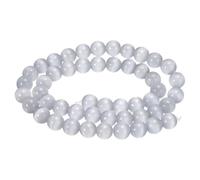 sourcing map 48pcs Silver Gray Cat's Eye Stone Beads 8mm Round Smooth Gemstone Crystal Loose Bead for Jewelry Making Bracelets Necklace Earrings DIY