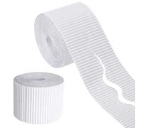 sourcing map 49.2ft Bulletin Board Border, Corrugated Paper Decorative Wavy Border, Scalloped Rolled Border Trim for Crafts Classroom Offices DIY Project Party Birthday Decoration, White