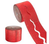 sourcing map 49.2ft Bulletin Board Border, Corrugated Paper Decorative Wavy Border, Scalloped Rolled Border Trim for Crafts Classroom Offices DIY Project Party Birthday Decoration, Metallic Red