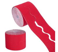 sourcing map 49.2ft Bulletin Board Border, Corrugated Paper Decorative Wavy Border, Scalloped Rolled Border Trim for Crafts Classroom Offices DIY Project Party Birthday Decoration, Red
