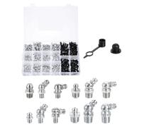 sourcing map 490pcs Galvanized Steel Straight and Angled Grease Fitting Assortment Kit 1/4"-28 1/8"-27 M6 M10 Thread Straight 90 Degree 45 Degree Hydraulic Grease Nipple Accessories
