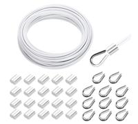 sourcing map 49FT Stainless Steel Cable Railing Kit, 1/8" Vinyl Coated 7x7 Strand Wire Rope with Loop Sleeves and Thimbles for Outdoor Deck Fence Wire & String Light,Picture Hanging,White