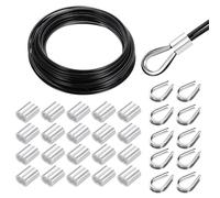 sourcing map 49FT Stainless Steel Cable Railing Kit, 1/8" Vinyl Coated 7x7 Strand Wire Rope with Loop Sleeves and Thimbles for Outdoor Deck Fence Wire & String Light,Picture Hanging,Black