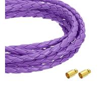 sourcing map 4mm 5.46 Yards Braided Leather Cords, Round Braided Genuine Leather Strap Rope Folded for Jewelry Making, Tie, Necklaces, Purple