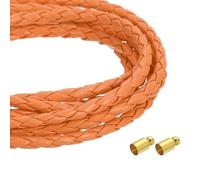 sourcing map 4mm 5.46 Yards Braided Leather Cords, Round Braided Genuine Leather Strap Rope Folded for Jewelry Making, Tie, Necklaces, Orange