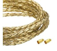 sourcing map 4mm 5.46 Yards Braided Leather Cords, Round Braided Genuine Leather Strap Rope Folded for Jewelry Making, Tie, Necklaces, Gold