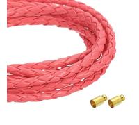 sourcing map 4mm 5.46 Yards Braided Leather Cords, Round Braided Genuine Leather Strap Rope Folded for Jewelry Making, Tie, Necklaces, Watermelon Red