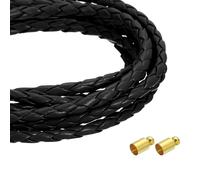 sourcing map 4mm 5.46 Yards Braided Leather Cords, Round Braided Genuine Leather Strap Rope Folded for Jewelry Making, Tie, Necklaces, Black