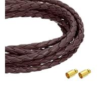 sourcing map 4mm 5.46 Yards Braided Leather Cords, Round Braided Genuine Leather Strap Rope Folded for Jewelry Making, Tie, Necklaces, Dark Coffee