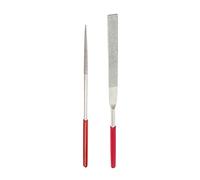 sourcing map 4mm x 160mm and 6mm x180mm Needle File Set,Round & Flat Diamond Grinding Tool Red Silver Tone for Metal Glass Stone,2pcs