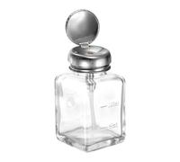 sourcing map 4Oz / 120ML Glass Pump Dispenser Bottle Square Clear Liquid Pumping Press Push Down Alcohol Container with Metal Flip Cover for Makeup Remover