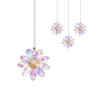 sourcing map 4Pack Ceiling Fan Pull Chain, 24 Inch Decorative Ornaments Crystal Flower Pendant Pull Chain Extender for Ceiling Fans Light Lamp, AB Color