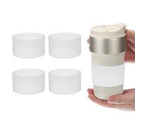 sourcing map 4Pack Coffee Cup Sleeves, Reusable Silicone Heat Resistant Cup Protective Sleeve Nonslip Mug Protector Cover for Home Travel Coffee Mug Glasses Water Bottle Boots, Clear