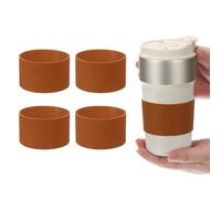 sourcing map 4Pack Coffee Cup Sleeves, Reusable Silicone Heat Resistant Cup Protective Sleeve Nonslip Mug Protector Cover for Home Travel Coffee Mug Glasses Water Bottle Boots, Brown