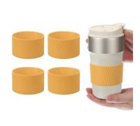 sourcing map 4Pack Coffee Cup Sleeves, Reusable Silicone Heat Resistant Cup Protective Sleeve Nonslip Mug Protector Cover for Home Travel Coffee Mug Glasses Water Bottle Boots, Yellow