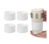 sourcing map 4Pack Coffee Cup Sleeves, Reusable Silicone Heat Resistant Cup Protective Sleeve Nonslip Mug Protector Cover for Home Travel Coffee Mug Glasses Water Bottle Boots, White