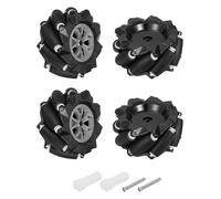 sourcing map 4Pack Mecanum Wheels Set, 97mm / 3.82 ABS Rubber Left and Right Omnidirectional Wheels for Smart Robot Car Parts DIY Models Accessories, Black