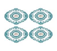 sourcing map 4Pack Retro Lace Placemat 12x16-in Oval Embroidered Table Place Mats French Crochet Doilies Coasters Cup Mat for Home Wedding, Malachite Green