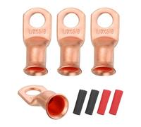 sourcing map 4pcs 1/0 AWG M10 Battery Lugs Ring Terminals, 3/8" 10mm Stud Crimp Wire Terminal Connector End Copper, 3:1 Heat Shrink Tubing, Gold