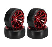 sourcing map 4Pcs 1/10 Drift Car Tires 10-Spoke RC Hub Wheel Rims with Plastic Tires Hard Tyre Replacement for On-Road Drifting Vehicles, Bright Red