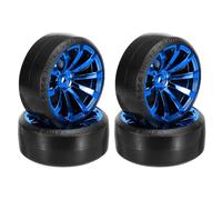 sourcing map 4Pcs 1/10 Drift Car Tires 10-Spoke RC Hub Wheel Rims with Plastic Tires Hard Tyre Replacement for On-Road Drifting Vehicles, Bright Blue