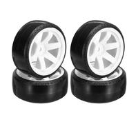 sourcing map 4Pcs 1/10 Drift Car Tires 6-Spoke Hex RC Hub Wheel Rims with Plastic Tires Hard Tyre Replacement for On-Road Drifting Vehicles, White