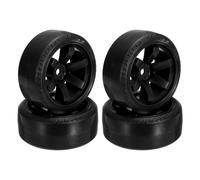sourcing map 4Pcs 1/10 Drift Car Tires 6-Spoke Hex RC Hub Wheel Rims with Plastic Tires Hard Tyre Replacement for On-Road Drifting Vehicles, Black