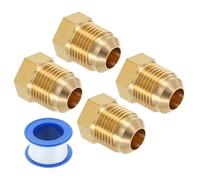 sourcing map 4Pcs 1/2" Tube OD Brass Seal Plug, 3/4"-16 UNF Male Thread 45 Degree Flared SAE Hex Pipe Fitting, Flare Tube Fittings with Tape for Air Conditioner Pipe Extension Water Gas Line