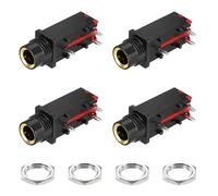 sourcing map 4pcs 1/4" 6.35mm Stereo Audio Jack, 50V 3 Pin Female Gold Plated PCB Mount Jack Video Connectors Stereo Headphone Socket with Nuts for Headphone, Speaker, Car Audio, 35x17x14mm
