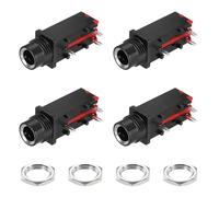 sourcing map 4pcs 1/4" 6.35mm Stereo Audio Jack, 50V 3 Pin Female Nickel Plated PCB Mount Jack Video Connectors Stereo Headphone Socket with Nuts for Headphone, Speaker, Car Audio, 35x17x14mm