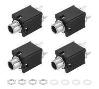 sourcing map 4pcs 1/4" 6.35mm Stereo Audio Jack, 50V 3 Pin Female PCB Mount Jack Video Connectors Stereo Headphone Socket with Nuts&Spacer for Headphone, Speaker, Car Audio, 36x16x16mm
