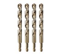 sourcing map 4pcs 1/4" Hex Shank Drill Bit 13/32" Gold Oxide M35 High Speed Steel Twist Drill Bit 135 Degree Split Point Tip Drilling Tool with Quick Change Hex Shank for Metal Wood Plastic