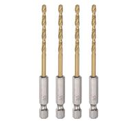 sourcing map 4pcs 1/4" Hex Shank Drill Bits 3.5mm Titanium Drill Bits Set M35 High Speed Steel Twist Drill Bit 90mm Long Fully Ground for Wood, Stainless Steel, Metal, Plastic Plastic