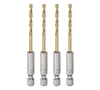 sourcing map 4pcs 1/4" Hex Shank Drill Bits 3mm Titanium Drill Bits Set M35 High Speed Steel Twist Drill Bit 80mm Long Fully Ground for Wood, Stainless Steel, Metal, Plastic Plastic