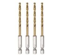 sourcing map 4pcs 1/4" Hex Shank Drill Bits 4mm Titanium Drill Bits Set M35 High Speed Steel Twist Drill Bit 94mm Long Fully Ground for Wood, Stainless Steel, Metal, Plastic Plastic
