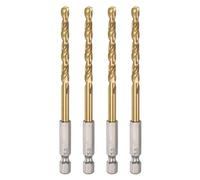 sourcing map 4pcs 1/4" Hex Shank Drill Bits 5mm Titanium Drill Bits Set M35 High Speed Steel Twist Drill Bit 105mm Long Fully Ground for Wood, Stainless Steel, Metal, Plastic Plastic