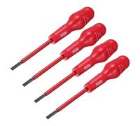 sourcing map 4pcs 1000v Insulated Electrician Screwdriver 6x100mm CR-V Magnetic Slotted Flat Head Insulation Screwdrivers, Red