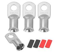 sourcing map 4pcs 2/0 AWG M10 Battery Lugs Ring Terminals, 3/8" 10mm Stud Crimp Wire Terminal Connector End Copper, 2:1 Heat Shrink Tubing, Silver