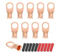 sourcing map 4pcs 2 AWG M12 Battery Lugs Ring Terminals, 1/2" 12mm Stud Crimp Wire Terminal Connector End Copper, 2:1 Heat Shrink Tubing, Gold
