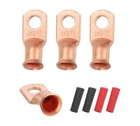 sourcing map 4pcs 2 AWG M8 Battery Lugs Ring Terminals, 5/16" 8mm Stud Crimp Wire Terminal Connector End Copper, 2:1 Heat Shrink Tubing, Gold