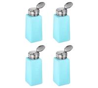 sourcing map 4PCS 250ML(8.5oz) Push Down Alcohol Dispenser Pump Liquid Press Empty Bottles Refillable Container for Acetone Cleanser Nail Polish Remover, Blue