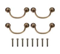 sourcing map 4Pcs 3.15 Inch Brass Drawer Pulls and Knobs with Double Mounting Holes, Vintage Ring Drawer Pulls with Screws Flower Shape for Cabinet Dresser Closet Cupboard, Bronze