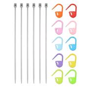 sourcing map 4Pcs 3.5mm Single Pointed Knitting Needles Set, 9.8" Length Stainless Steel Crochet Needle with 10Pcs Knitting Stitch Markers for Beginner, Crocheter DIY Making, Silver