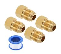 sourcing map 4Pcs 3/8" Tube OD Brass Seal Plug, 5/8"-18 UNF Male Thread 45 Degree Flared SAE Hex Pipe Fitting, Flare Tube Fittings with Tape for Air Conditioner Pipe Extension Water Gas Line