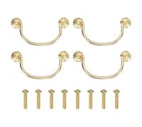 sourcing map 4Pcs 3.94 Inch Brass Drawer Pulls and Knobs with Double Mounting Holes, Vintage Ring Drawer Pulls with Screws Flower Shape for Cabinet Dresser Closet Cupboard, Gold Tone