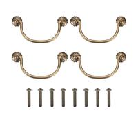 sourcing map 4Pcs 3.94 Inch Brass Drawer Pulls and Knobs with Double Mounting Holes, Vintage Ring Drawer Pulls with Screws Flower Shape for Cabinet Dresser Closet Cupboard, Bronze