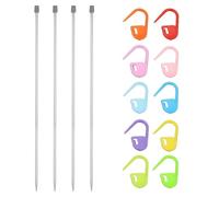 sourcing map 4Pcs 4.5mm Single Pointed Knitting Needles Set, 13.8" Length Stainless Steel Crochet Needle with 10Pcs Knitting Stitch Markers for Beginner, Crocheter DIY Making, Silver