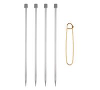 sourcing map 4Pcs 5mm Single Pointed Knitting Needles Set, 9.8" Length Stainless Steel Crochet Needle with Versatile Stitch Holder for Beginner, Crocheter DIY Making, Silver