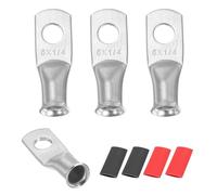 sourcing map 4pcs 6 AWG M6 Battery Lugs Ring Terminals, 1/4" 6mm Stud Crimp Wire Terminal Connector End Copper, 2:1 Heat Shrink Tubing, Silver